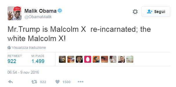 Malik Obama: "Trump è il Malcom X bianco"