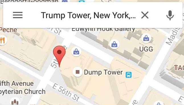 Dump Tower, il palazzo di Trump diventa la "Torre della spazzatura" su Google Maps