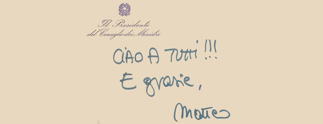 Il biglietto di ringraziamento di Renzi 