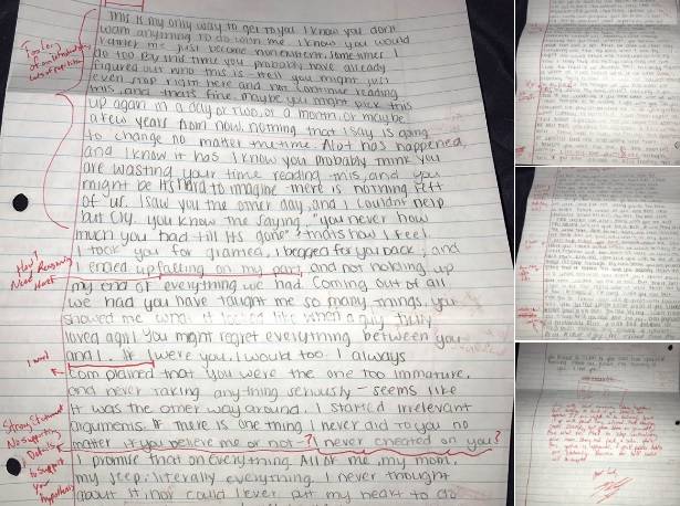 L'ex fidanzata gli scrive una lettera per scusarsi, lui corregge gli errori e gliela rispedisce