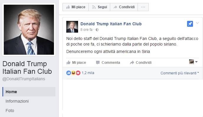 Il fan club italiano di Trump si schiera con la Siria