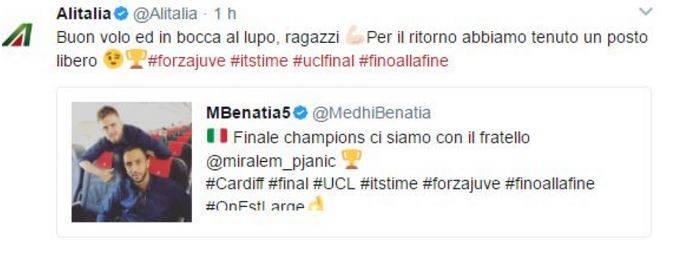 Juventus-Real Madrid e il messaggio di Alitalia