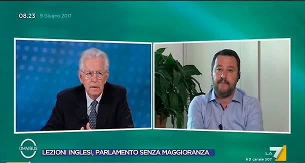 La7, lite in tv tra Mario Monti e Matteo Salvini
