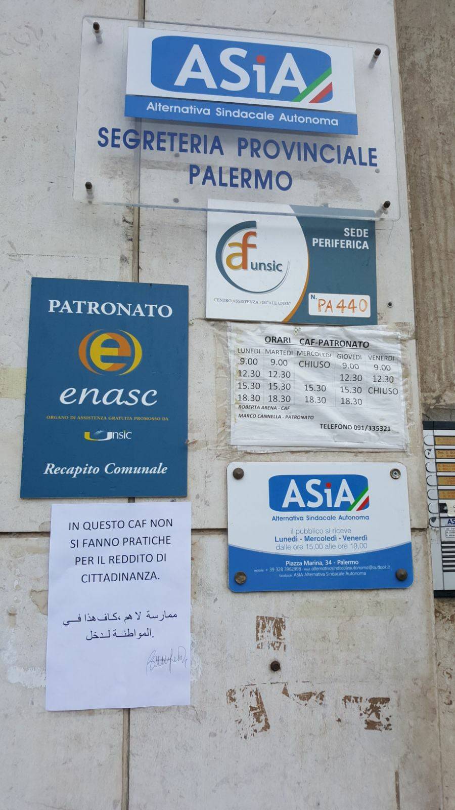 "Qui non si fanno pratiche per reddito di cittadinanza": l'avviso in Caf di Palermo