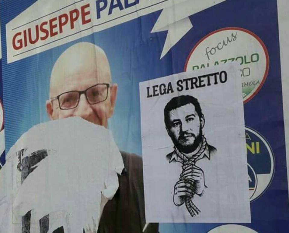 Manifesti choc a Imola: Salvini impiccato e la scritta "lega stretto"
