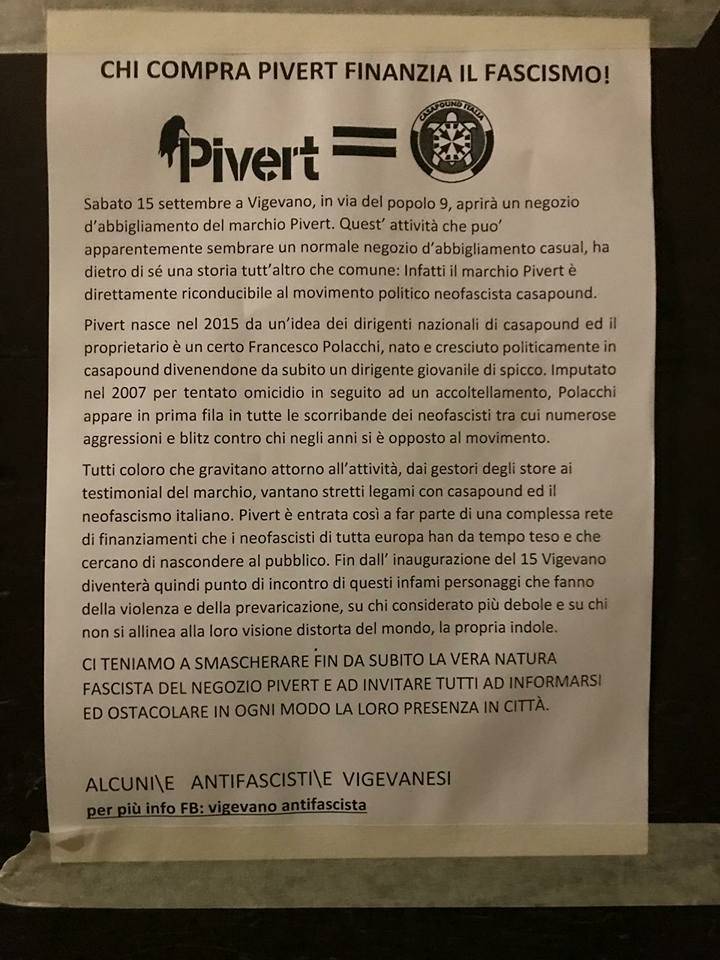 Vigevano, ancora polemiche per Pivert: "Quel marchio è fascista, non apra qui il negozio"