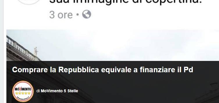 Il M5s contro Repubblica: "Comprarlo equivale a finanziare Pd"