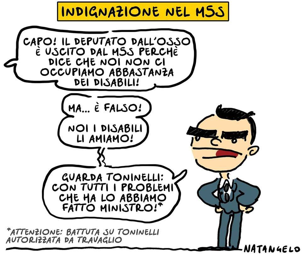 Vignetta choc del Fatto contro Toninelli: "Ministro anche se è disabile"