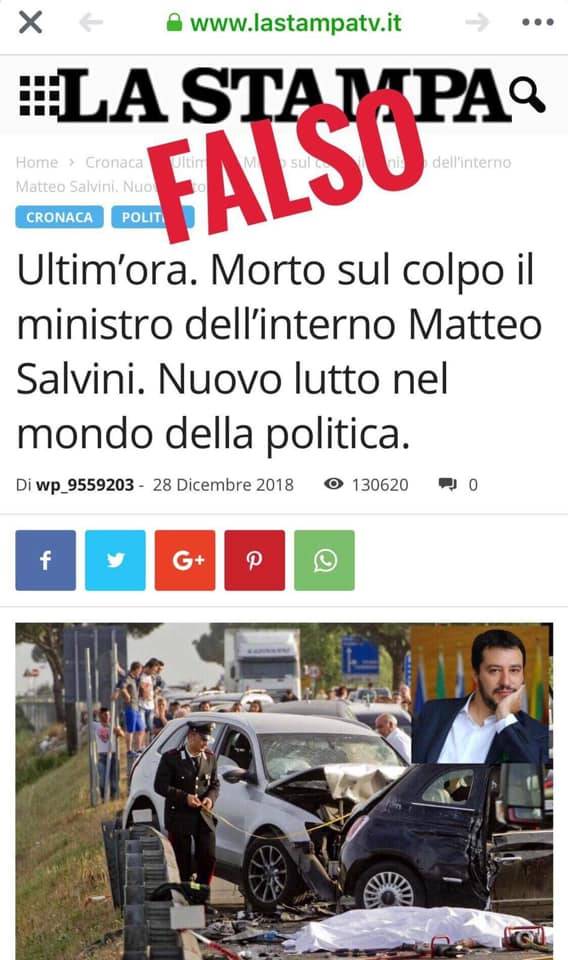 "Matteo Salvini morto sul colpo". Ma il ministro smonta la bufala