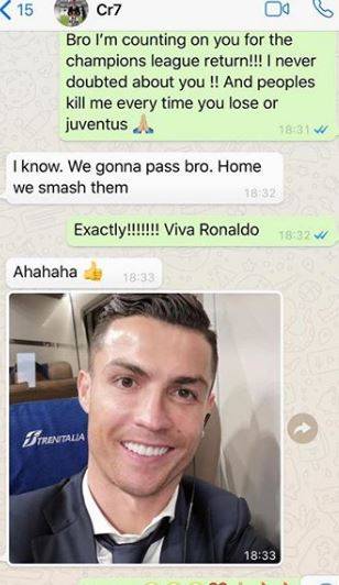 Juventus, Evra pubblica la chat con Cristiano Ronaldo: "Li schiacceremo"
