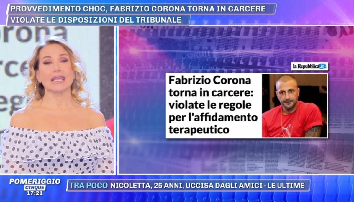 Barbara D'Urso: "Corona ha dato un ultimo abbraccio al figlio prima di tornare in carcere"