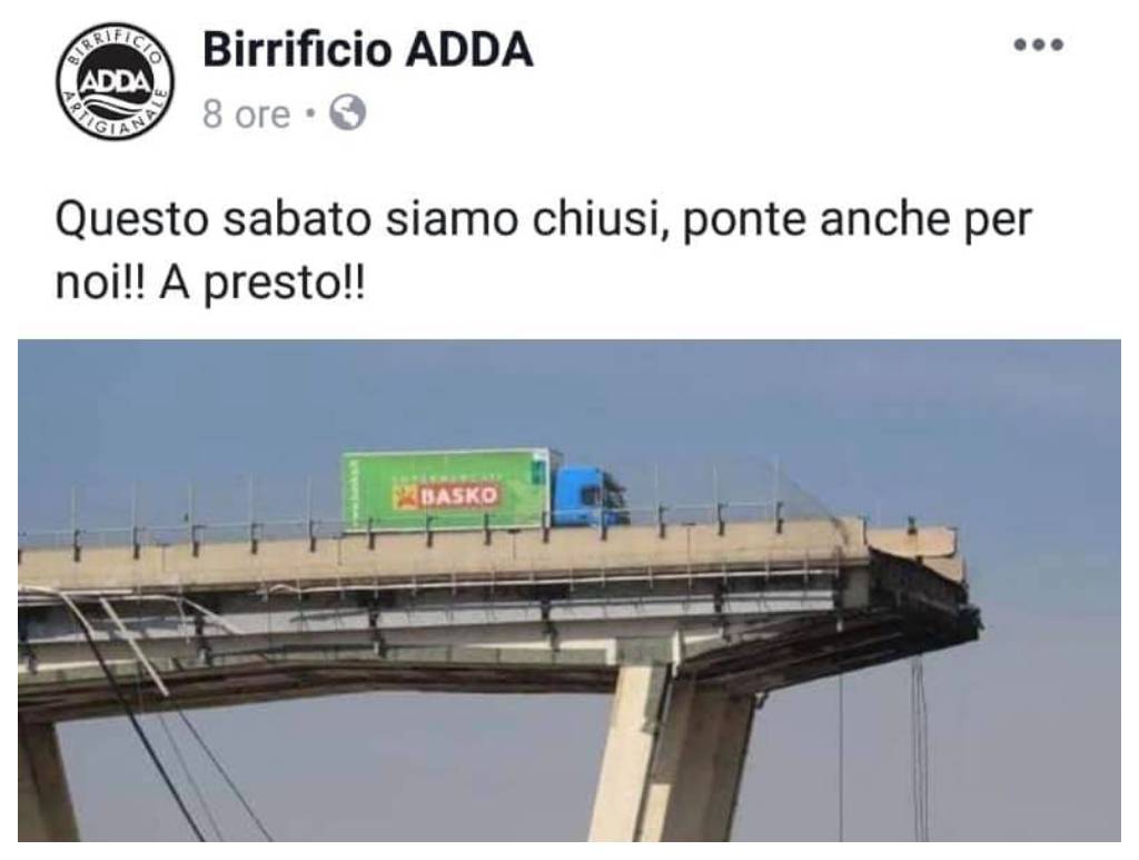 Birrificio annuncia ferie con foto del Ponte Morandi: scoppia la polemica