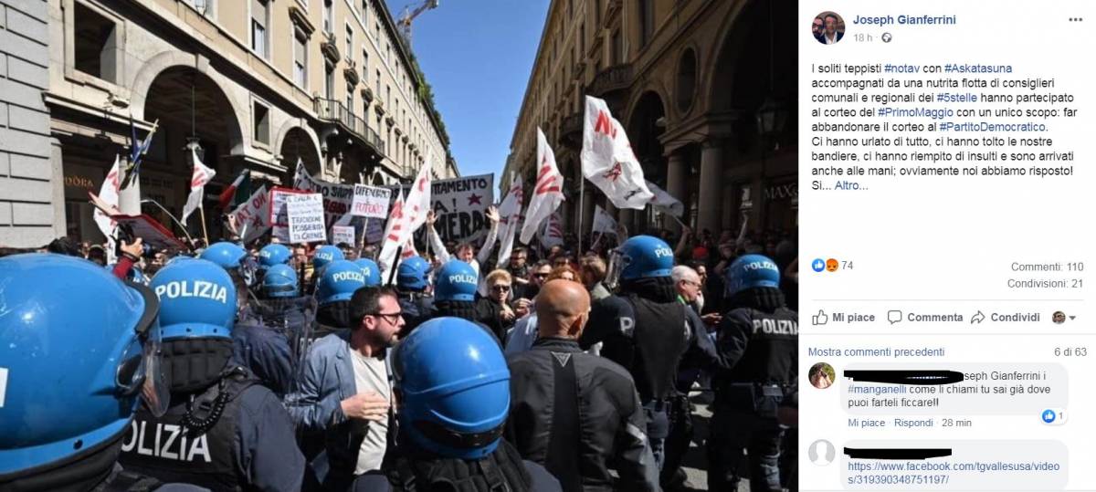 No Tav, scontri a Torino: "Finalmente la polizia fa assaggiare i manganelli"