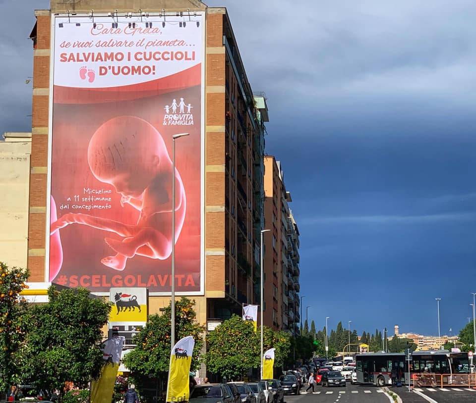 Roma, enorme manifesto anti-aborto: "Salviamo i cuccioli d'uomo"