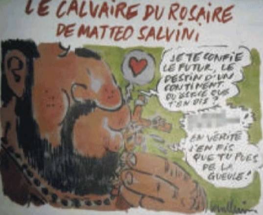 Charlie Hebdo fa bestemmiare Gesù Cristo pur di attaccare Salvini