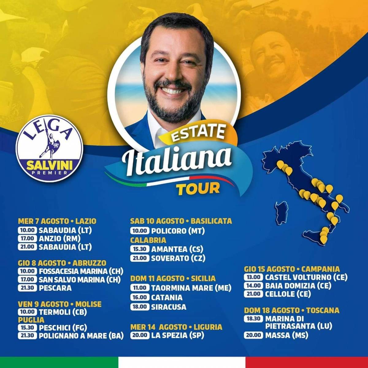 Salvini in tour sulle spiagge italiane, ma niente dj set