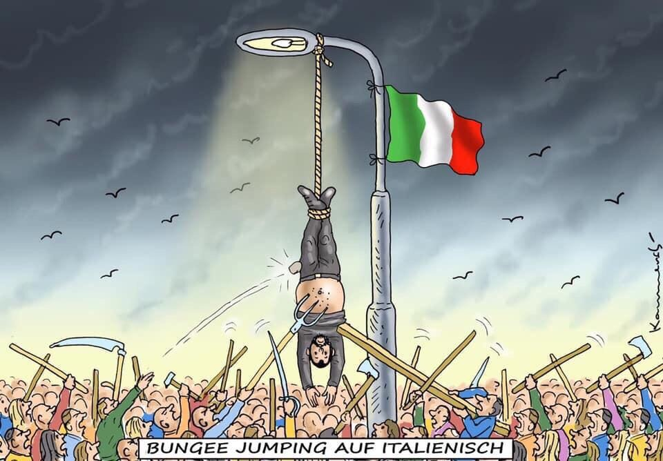 Salvini appeso a testa in giù: vignetta choc dalla Germania
