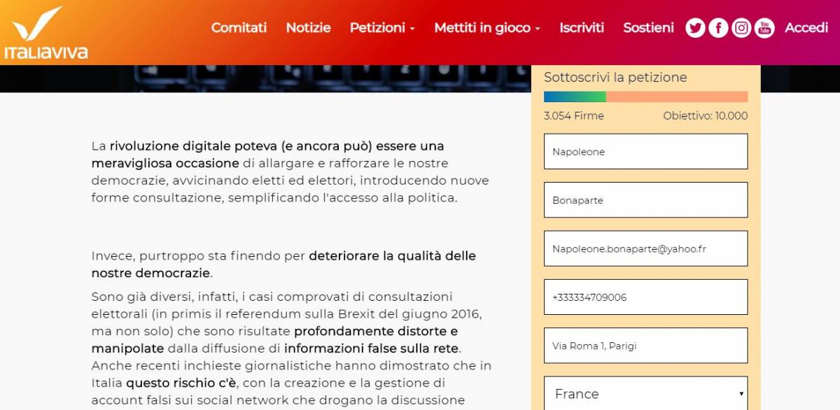 Fake news, se anche Napoleone può firmare la petizione di Renzi