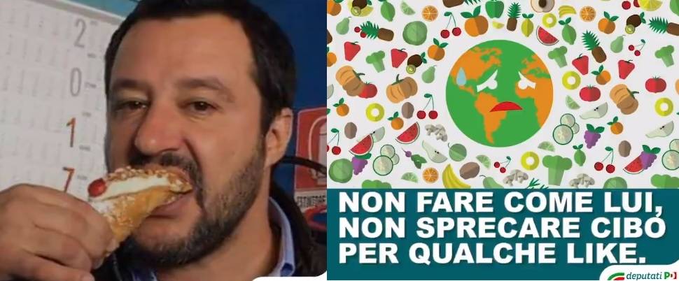 Pd usa foto di Salvini contro spreco alimentare: "Non fate come lui"