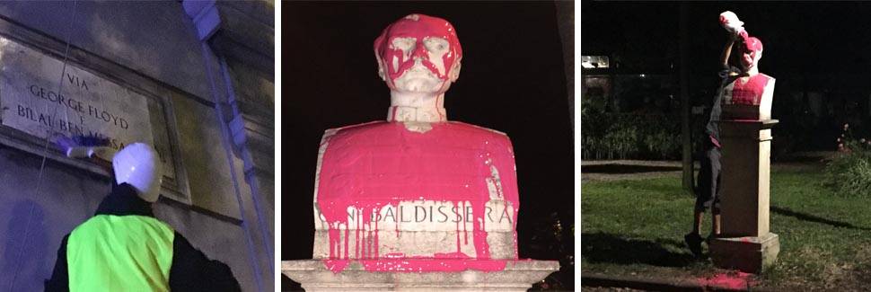 Vernice rossa e vie per Floyd: il blitz vandalico al Pincio