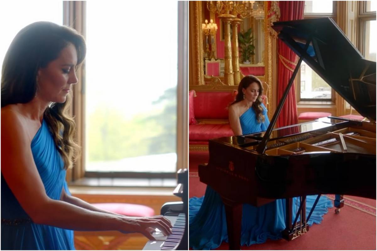 Kate Middleton inedita: suona il piano per l’Eurovision con l'abito blu Ucraina