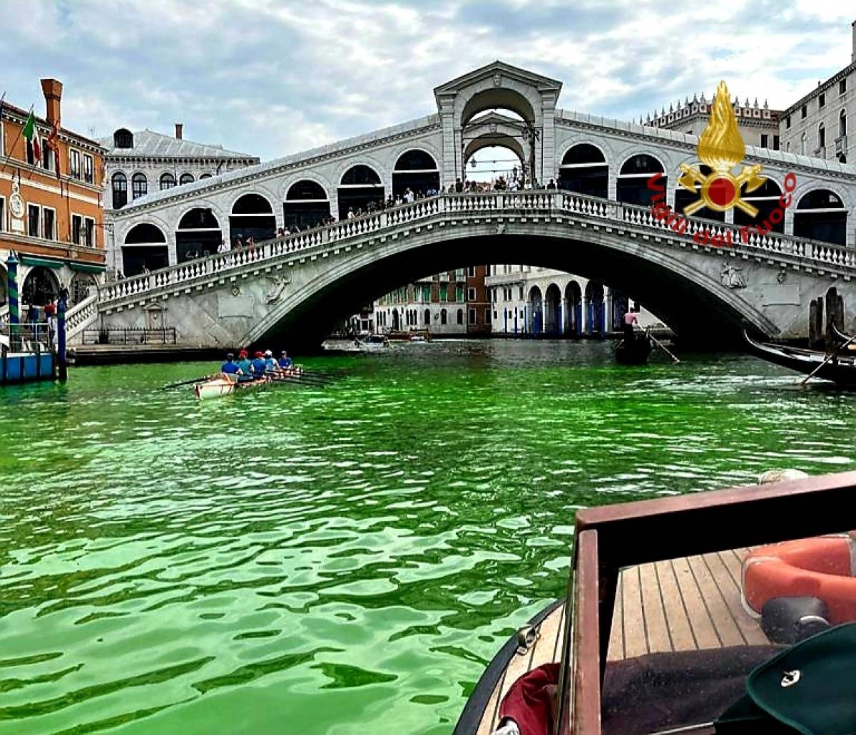 A Venezia l'acqua è verde fluo nel Canal Grande: cosa sta succedendo? 