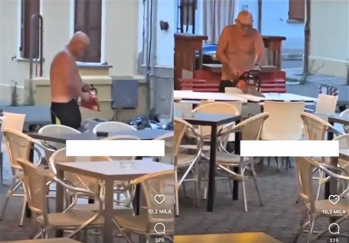 Troppo rumore dal locale, anziano imbraccia una motosega e taglia i tavolini
