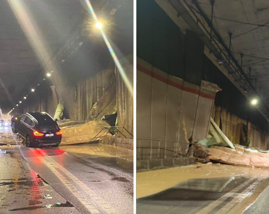 Pescara, crolla il muro del tunnel: tragedia sfiorata e panico tra gli automobilisti