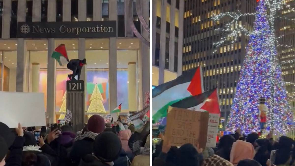 "Bruciatelo". La manifestazione pro-Palestina di New York prende di mira l’albero di Natale