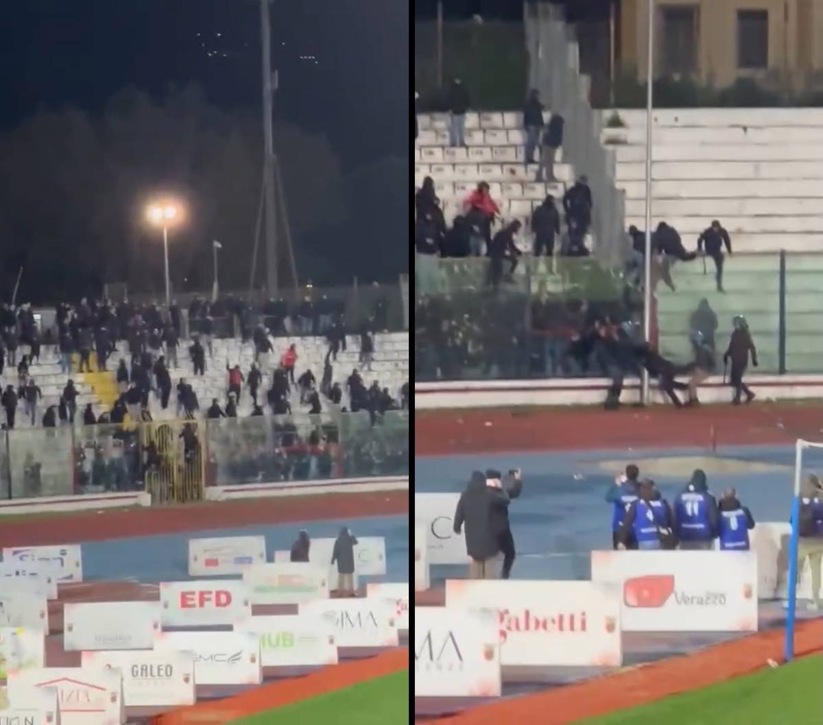Bombe carta e scontri tra tifosi in campo nell'intervallo: paura durante Casertana-Foggia