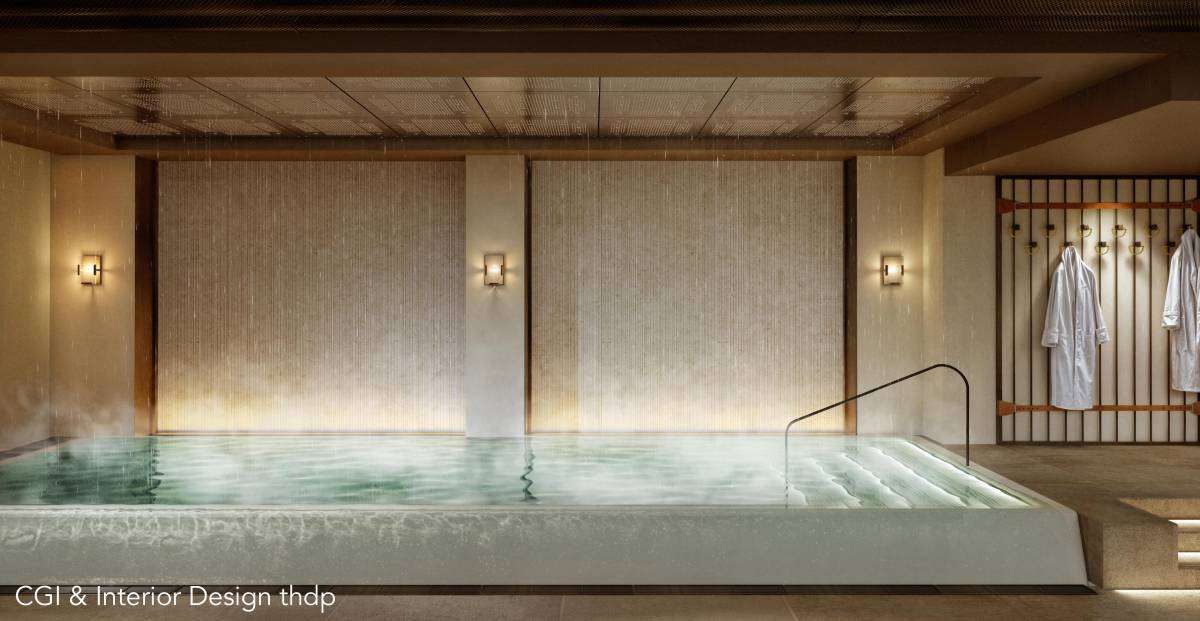 Una delle piscine termali all'interno di De Montel – Terme Milano, che aprirà il 1° aprile. Da oggi è possibile acquistare voucher in anteprima sul sito della struttura