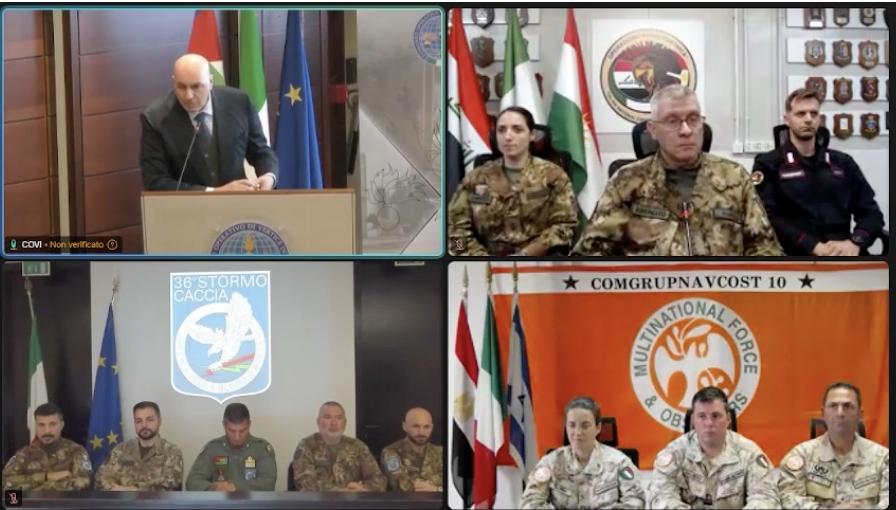 Il ministro della difesa Guido Crosetto, anche a nome del Presidente della Repubblica Sergio Mattarella, presente all'evento, fa gli auguri in collegamento con i militari italiani impegnati in missioni di pace all'estero