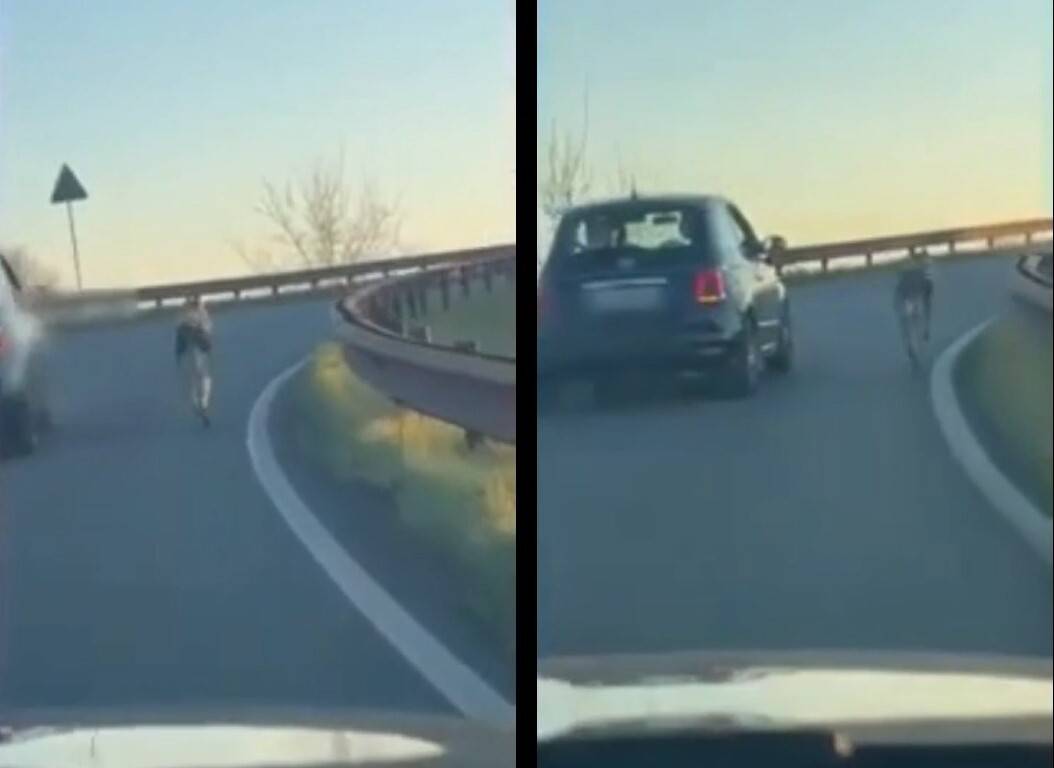 Carpi, l'auto sfreccia sull'autostrada con il cane al guinzaglio