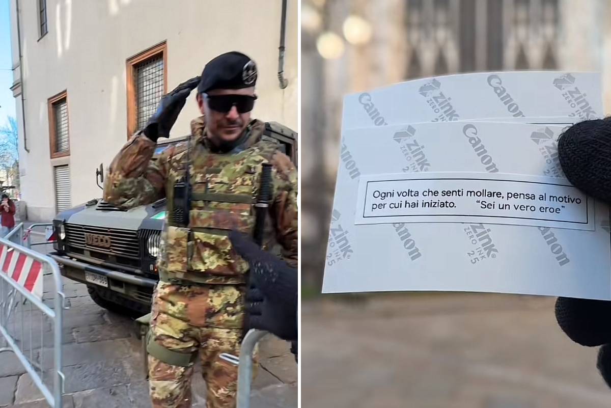 Militare ringrazia col saluto militare per lo scatto regalato