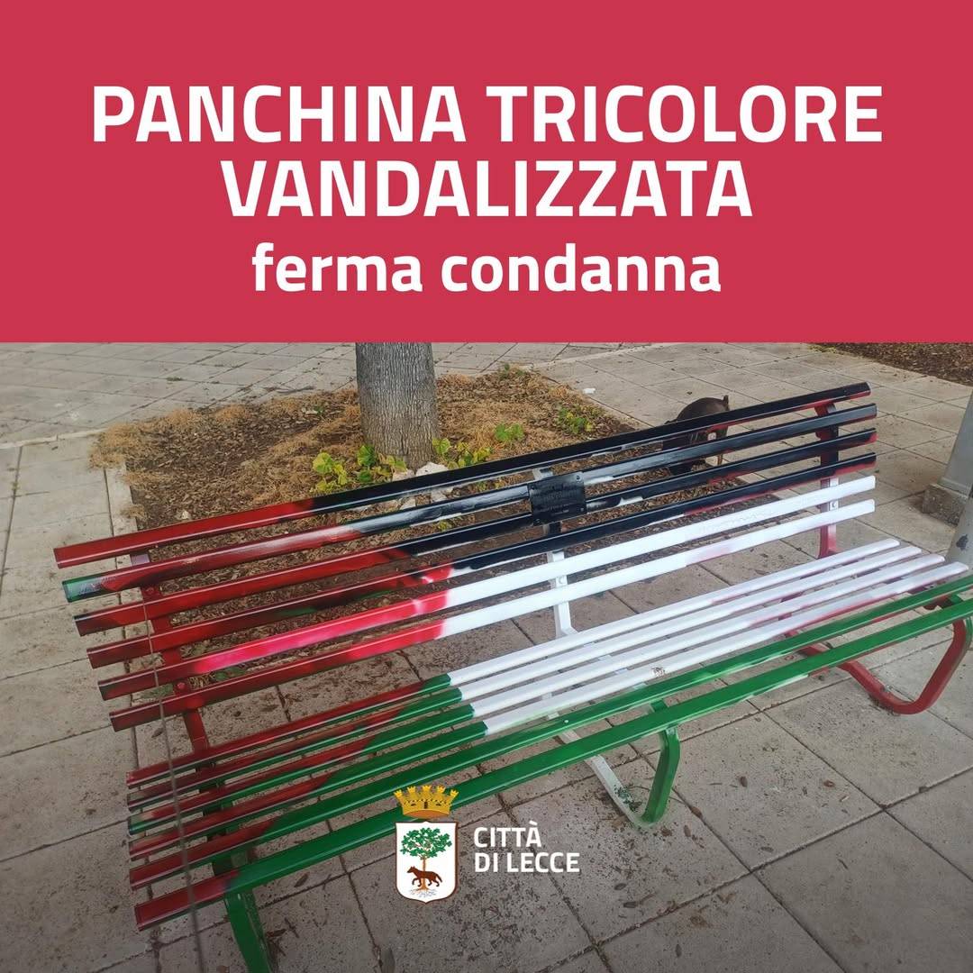 Panchina vandalizzata a Lecce