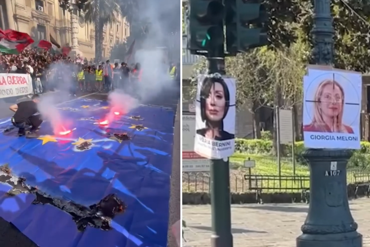 Bandiera europea in fiamme e foto con i mirini: la violenza degli studenti rossi in piazza