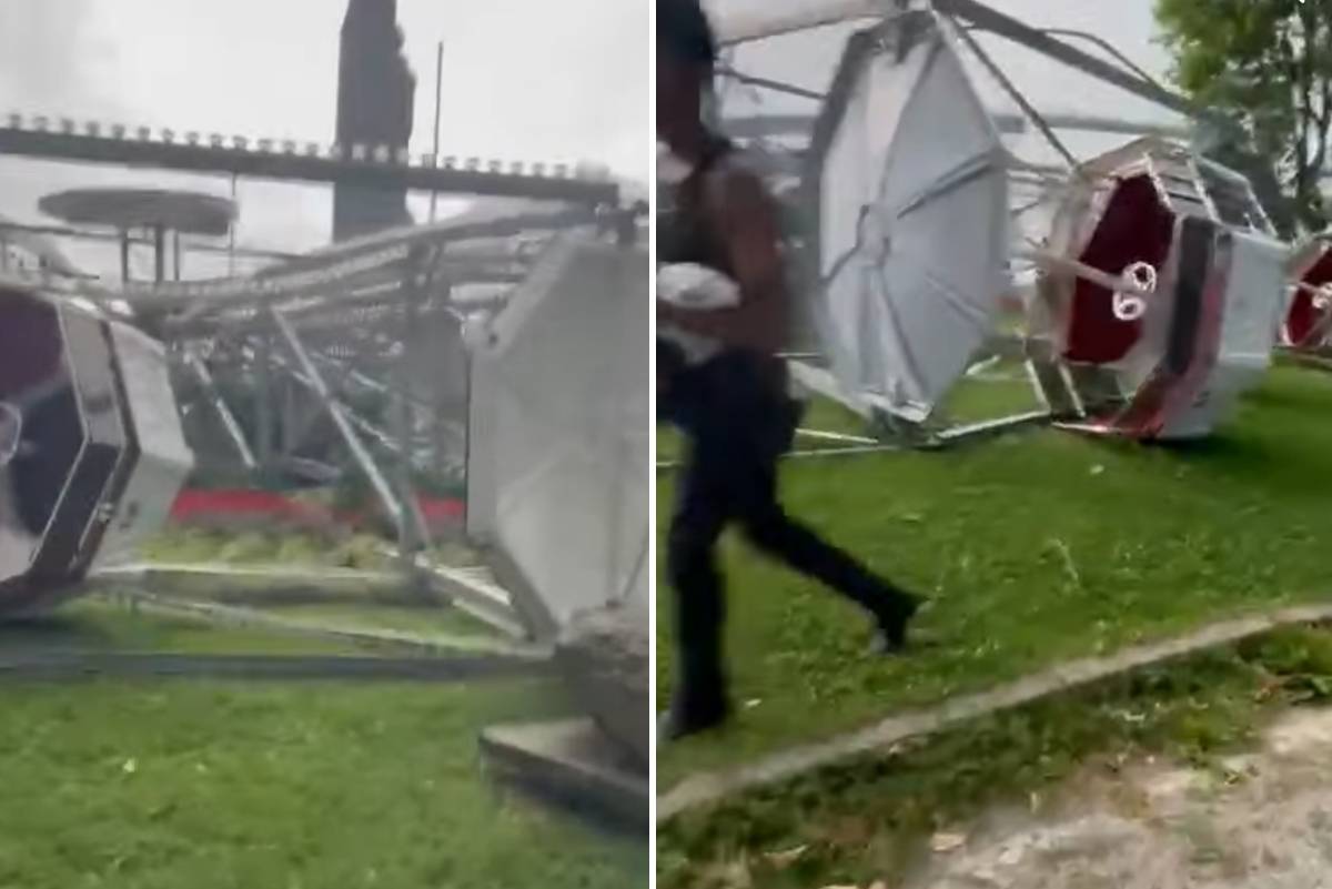 Forte vento a Lecco, crolla la ruota panoramica