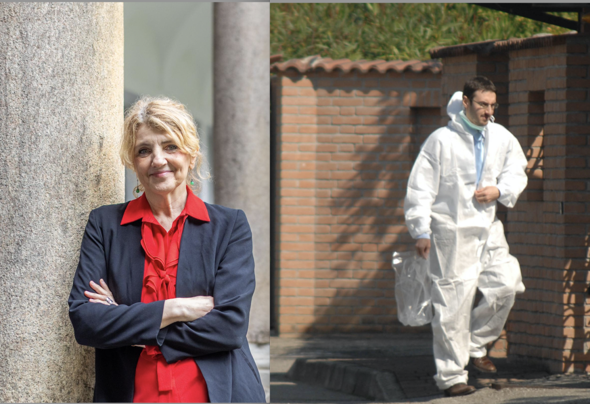 A sinistra l’anatomopatologa Cristina Cattaneo, a destra i rilievi nella villetta di Garlasco