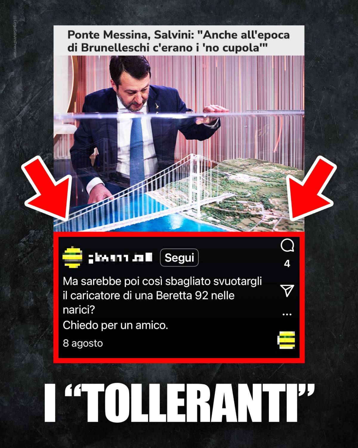 "Sparargli nelle narici". Minacce choc a Salvini per il Ponte