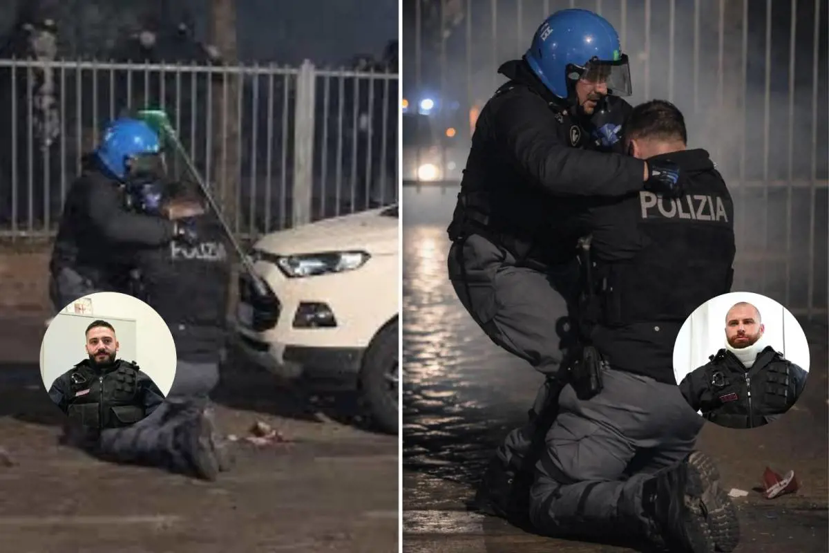 Parlano l'agente pestato e il suo soccorritore: "Ho avuto paura". "Quando l'ho visto accerchiato l'ho protetto con lo scudo"