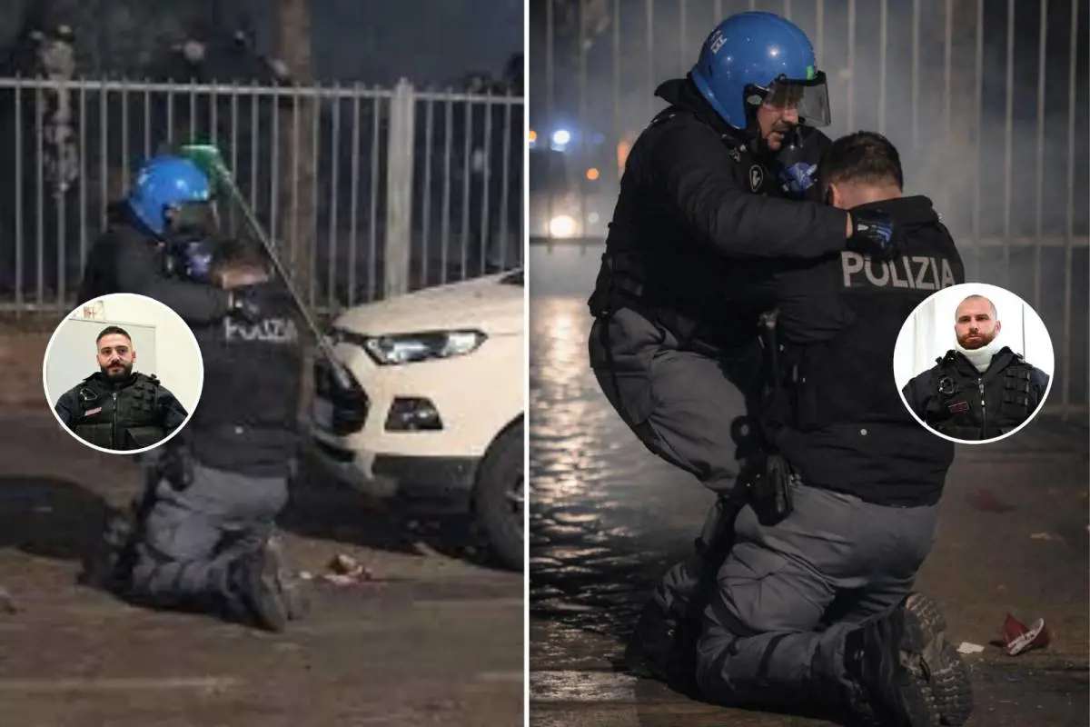 Parlano l'agente pestato e il suo soccorritore: "Ho avuto paura". "Quando l'ho visto accerchiato l'ho protetto con lo scudo"