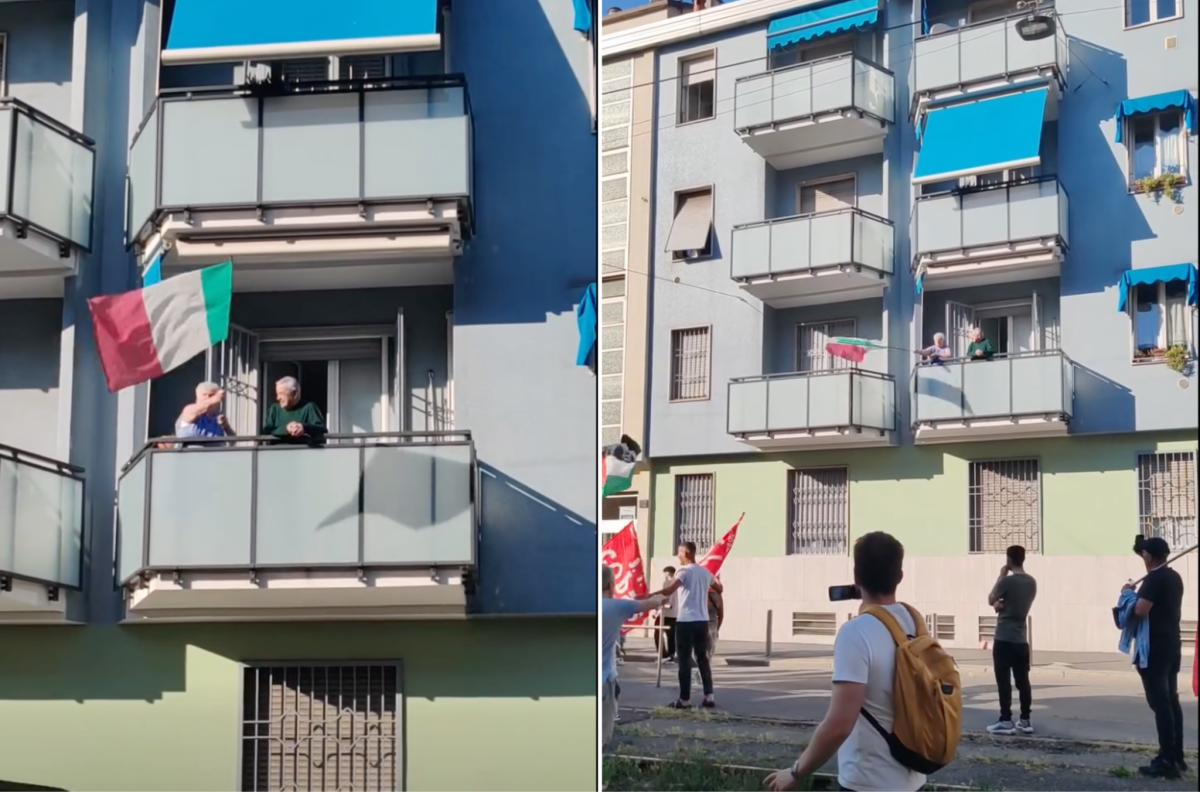 Il Tricolore contro l’odio delle piazze: “nonna Italia” sventola la bandiera e viene insultata dai pro Pal
