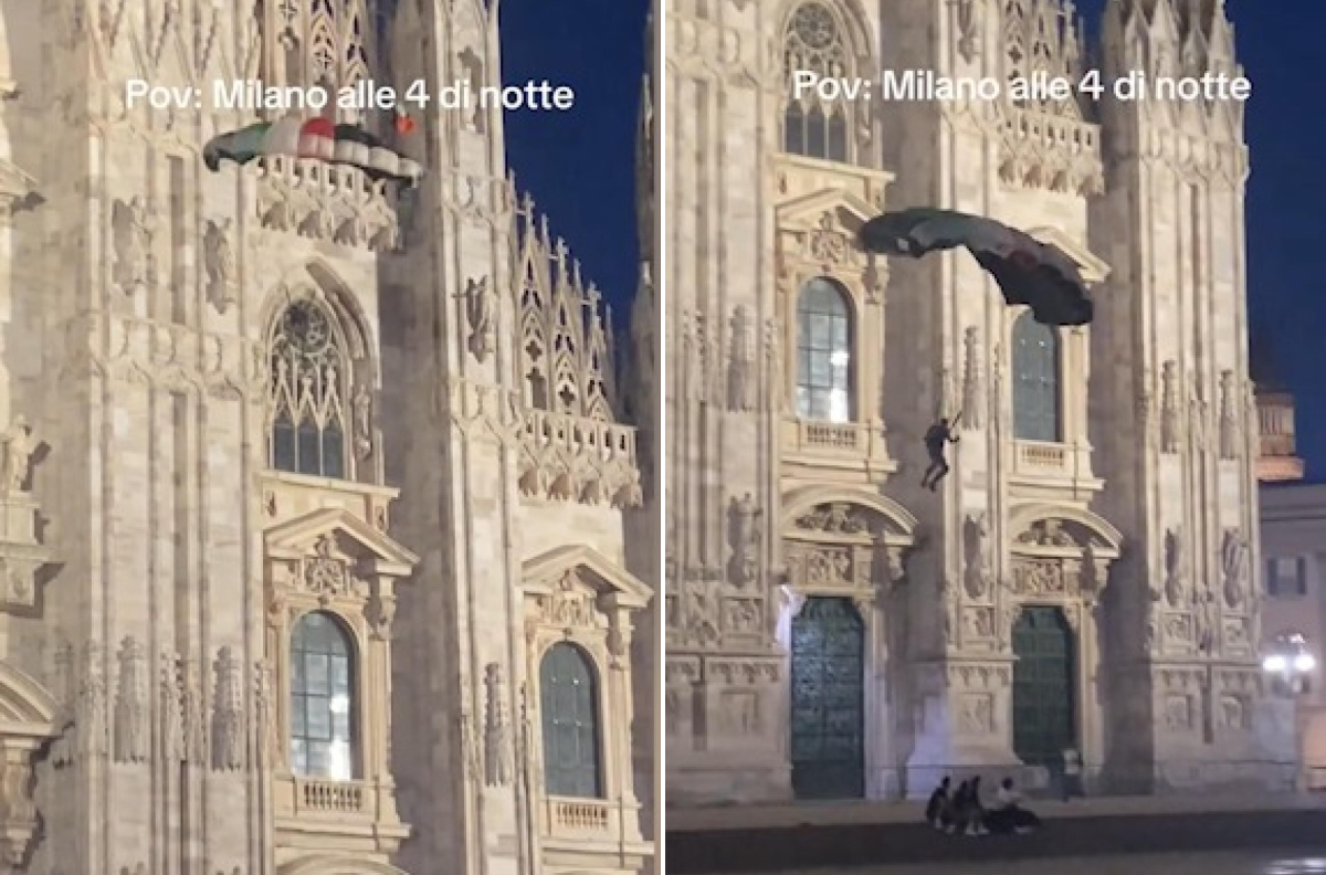 Base jumper fermato dopo lancio con bandiera palestinese