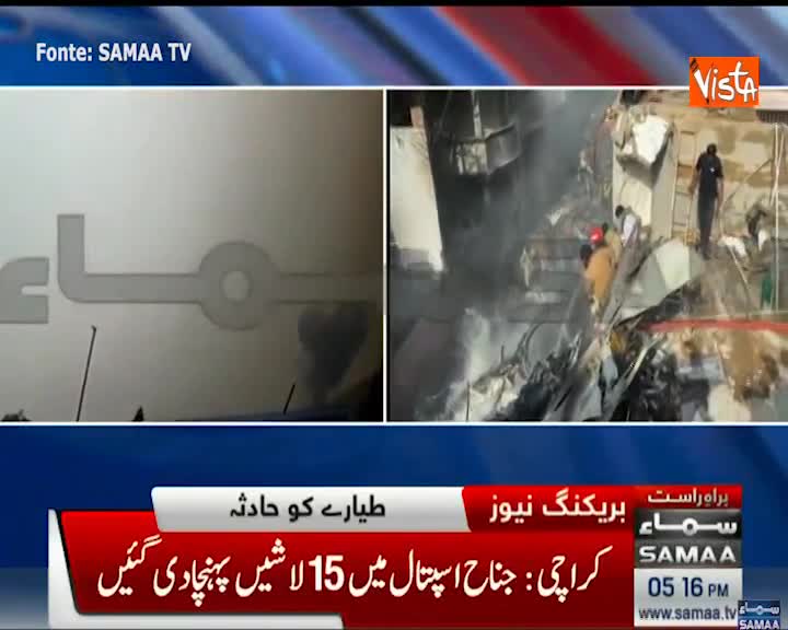 Aereo passeggeri precipita a Karachi in Pakistan