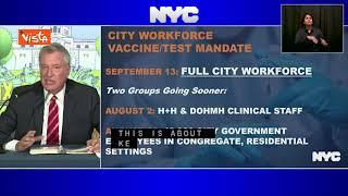 Il sindaco de Blasio annuncia: "Da settembre lavoratori di New York vaccinati o tamponi settimanali"